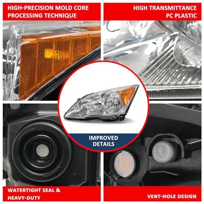 ADCARLIGHTS Headlight Compatible with Honda CR-V 2007 2008 2009 2010 2011 Headlamp with Chrome Housing Amber Reflector Replacement Pair Driver and Passenger Side（W/O Bulbs） by ADCARLIGHTS - Image 5