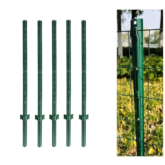 6 Feet Heavy Duty Metal Fence Post Green, Pack of 5, for 60 Inch HighGarden Welded Wire Fence U-Channel Steel Garden Post Assemble by MTB Garden - Used - Like New condition - US$64.11