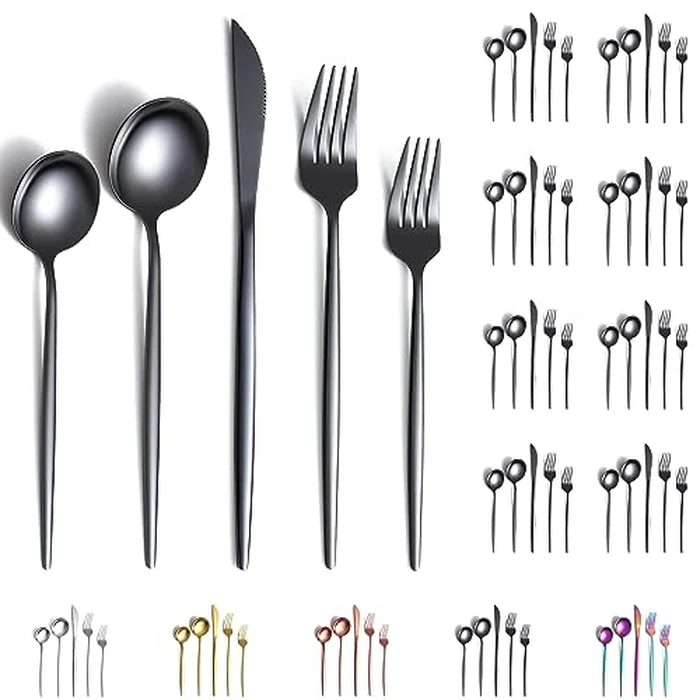 Evanda Black Cutlery Set 40 Piece Service for 8, Titanium Black Plating Stainless Steel Silverware Set, Include Knives Forks Spoons Set, Idea Gift for Home and New Apartment, Dishwasher Safe by Evanda - Used - Very Good condition - CA$32.90