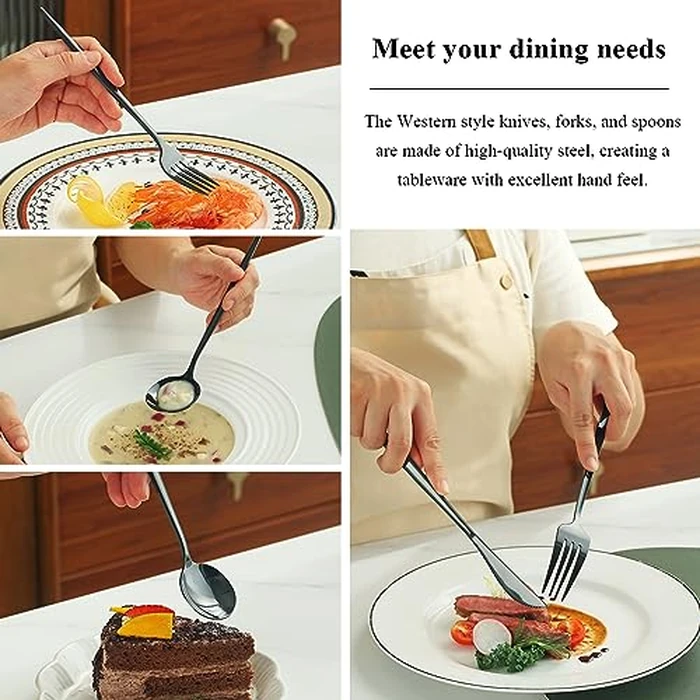 Evanda Black Cutlery Set 40 Piece Service for 8, Titanium Black Plating Stainless Steel Silverware Set, Include Knives Forks Spoons Set, Idea Gift for Home and New Apartment, Dishwasher Safe by Evanda - Image 5