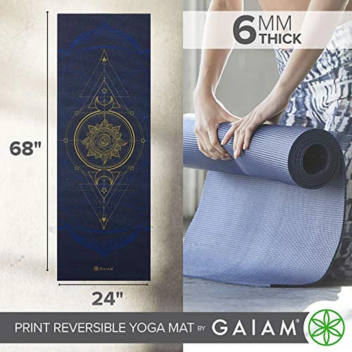 Gaiam Yoga Mat Premium Print Reversible Extra Thick Non Slip Exercise & Fitness Mat for All Types of Yoga, Pilates & Floor Workouts, Metallic Sun & Moon, 68" L x 24" W x 6mm Thick by Gaiam - Image 2