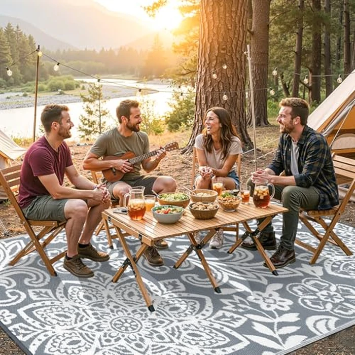 Findosom Waterproof Outdoor Rug 6' x 9' - Reversible Mandala Outdoor Plastic Straw Rug, Durable Foldable Patio Rug for RV, Deck, Balcony, Backyard, Picnic, Porch, Camping, Beach, Gray by Findosom - Image 3