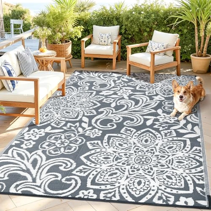 Findosom Waterproof Outdoor Rug 6' x 9' - Reversible Mandala Outdoor Plastic Straw Rug, Durable Foldable Patio Rug for RV, Deck, Balcony, Backyard, Picnic, Porch, Camping, Beach, Gray by Findosom - Image 5