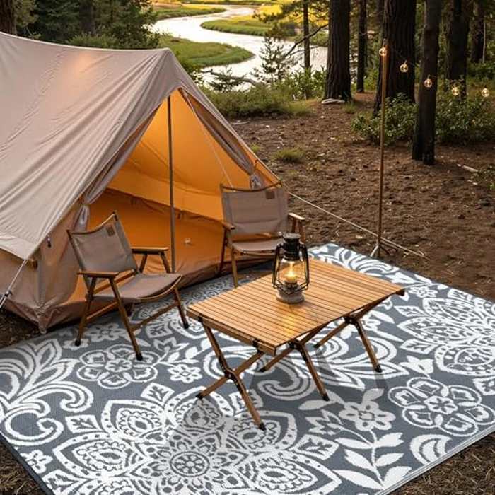 Findosom Waterproof Outdoor Rug 6' x 9' - Reversible Mandala Outdoor Plastic Straw Rug, Durable Foldable Patio Rug for RV, Deck, Balcony, Backyard, Picnic, Porch, Camping, Beach, Gray by Findosom - Image 8