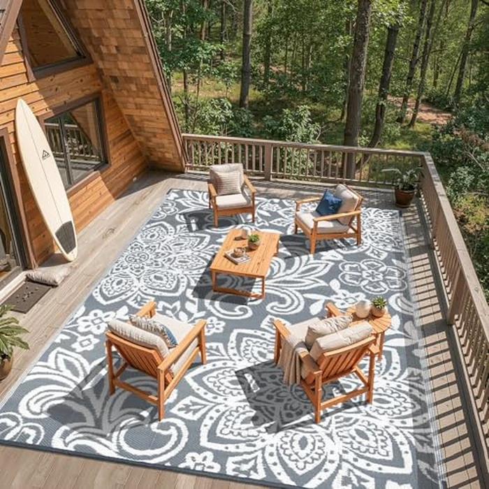 Findosom Waterproof Outdoor Rug 6' x 9' - Reversible Mandala Outdoor Plastic Straw Rug, Durable Foldable Patio Rug for RV, Deck, Balcony, Backyard, Picnic, Porch, Camping, Beach, Gray by Findosom - Image 9
