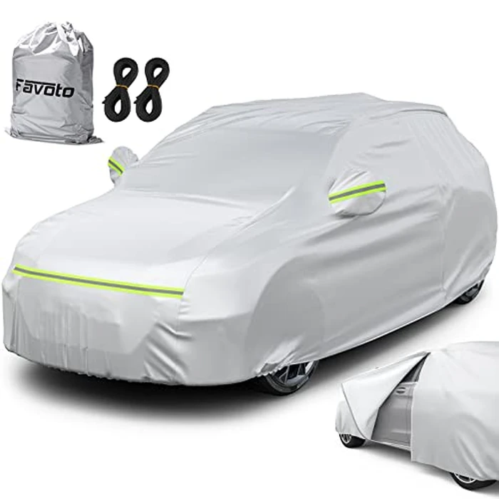 Favoto Car Cover SUV Cover 6 Layer Driver Side Zipper Outdoor Sun Protection with Night Reflective Stripes Waterproof Windproof Dustproof Snow Leaves Scratch Resistant Universal Fit SUV(480-505cm) by Favoto - Used - Like New condition - CA$55.32