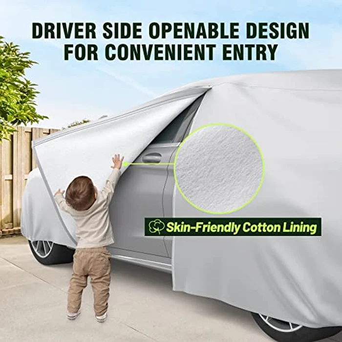 Favoto Car Cover SUV Cover 6 Layer Driver Side Zipper Outdoor Sun Protection with Night Reflective Stripes Waterproof Windproof Dustproof Snow Leaves Scratch Resistant Universal Fit SUV(480-505cm) by Favoto - Image 4