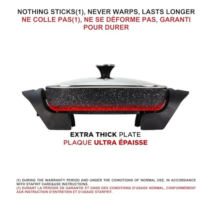 Starfrit The Rock Electric Skillet - 12" x 12" - Rock.Tec Non-Stick Cooking Surface - Tempered Glass Lid - 1200W by Starfrit - Image 3