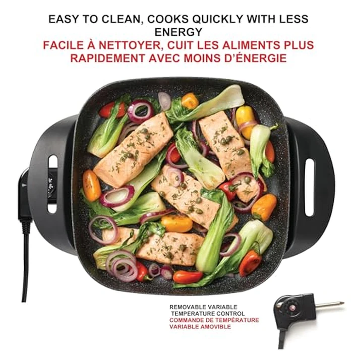 Starfrit The Rock Electric Skillet - 12" x 12" - Rock.Tec Non-Stick Cooking Surface - Tempered Glass Lid - 1200W by Starfrit - Image 4