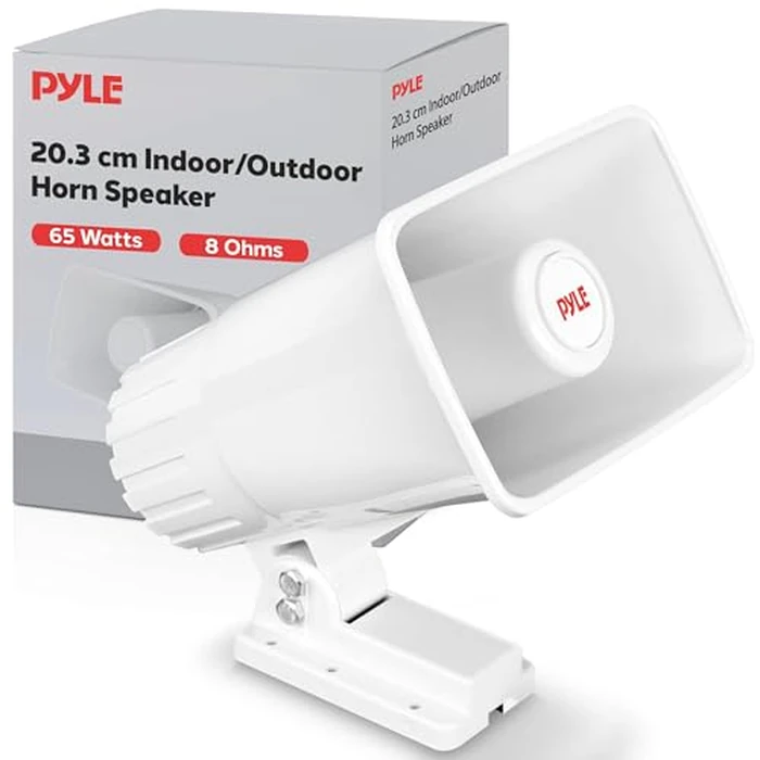 Indoor / Outdoor PA Horn Speaker - 8” Portable PA Speaker with 8 Ohms Impedance & 65 Watts Peak Power - Mounting Bracket & Hardware Included by Pyle - Used - Acceptable condition