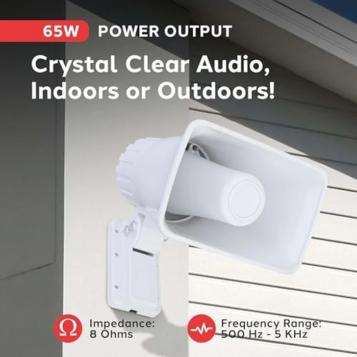 Indoor / Outdoor PA Horn Speaker - 8” Portable PA Speaker with 8 Ohms Impedance & 65 Watts Peak Power - Mounting Bracket & Hardware Included by Pyle - Image 2