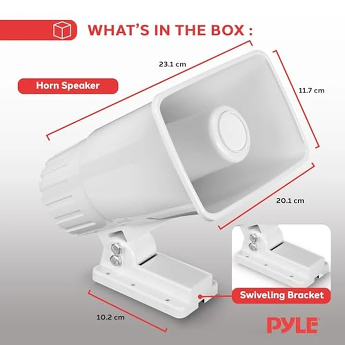 Indoor / Outdoor PA Horn Speaker - 8” Portable PA Speaker with 8 Ohms Impedance & 65 Watts Peak Power - Mounting Bracket & Hardware Included by Pyle - Image 7