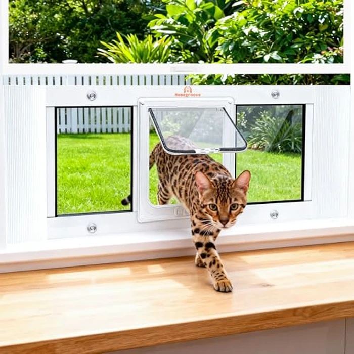 Homegroove Cat Door for Window, Adjustable Fits to 27"-32" Width Window Pet Door for Cat&Doggy Dog, Aluminum Frame Window Cat Door Insert to Control Pet Access (27-32inch) by homegroove - Image 1