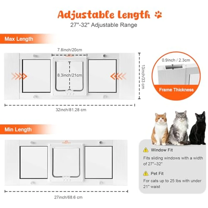 Homegroove Cat Door for Window, Adjustable Fits to 27"-32" Width Window Pet Door for Cat&Doggy Dog, Aluminum Frame Window Cat Door Insert to Control Pet Access (27-32inch) by homegroove - Image 2