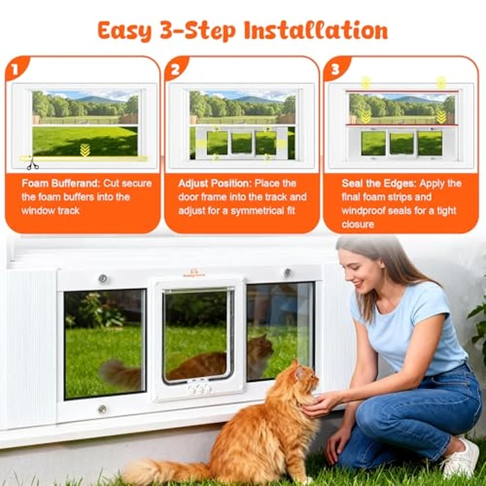 Homegroove Cat Door for Window, Adjustable Fits to 27"-32" Width Window Pet Door for Cat&Doggy Dog, Aluminum Frame Window Cat Door Insert to Control Pet Access (27-32inch) by homegroove - Image 6