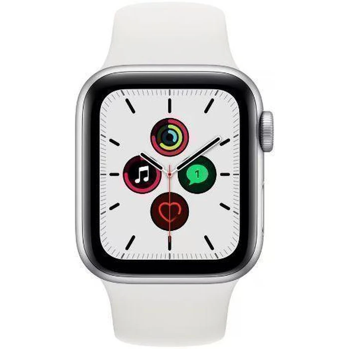 Apple Watch SE 1st Gen (2020) (GPS) - 32GB - 40mm - Silver Aluminum Case with White Rubber Sport Band by Apple - Image 1