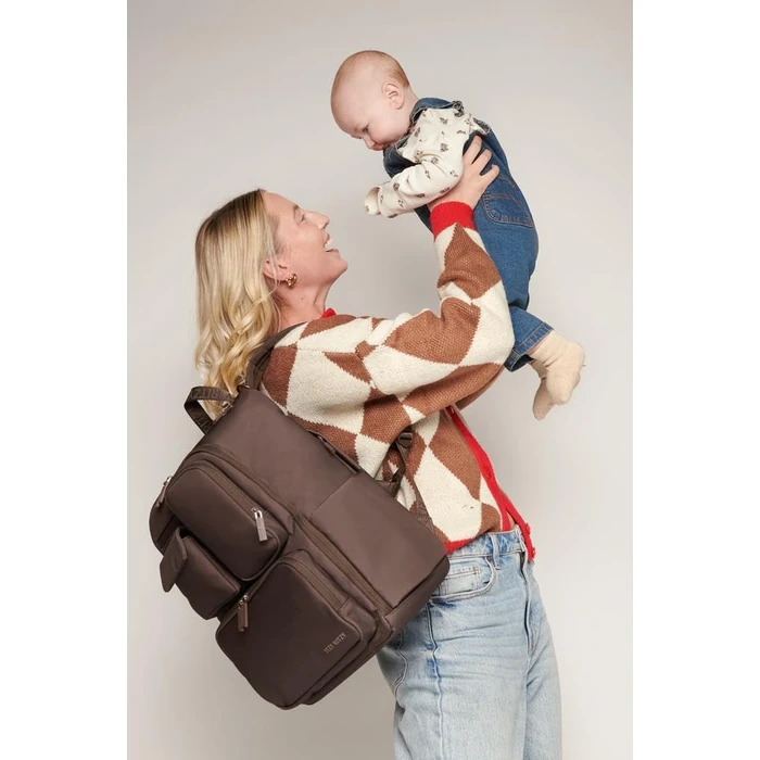 Itzy Ritzy Utility Diaper Bag Backpack - Features 17 Pockets (Including 2 Insulated Bottle Holders) & Trolley Sleeve and Includes Stroller Straps & Changing Pad - Part of the Belong Collection (Mocha) by Itzy Ritzy - Image 2