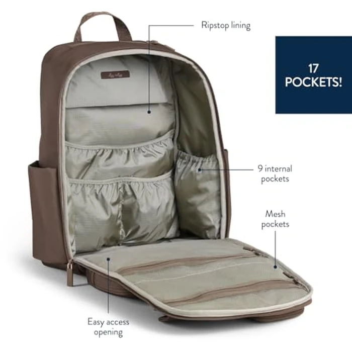 Itzy Ritzy Utility Diaper Bag Backpack - Features 17 Pockets (Including 2 Insulated Bottle Holders) & Trolley Sleeve and Includes Stroller Straps & Changing Pad - Part of the Belong Collection (Mocha) by Itzy Ritzy - Image 4