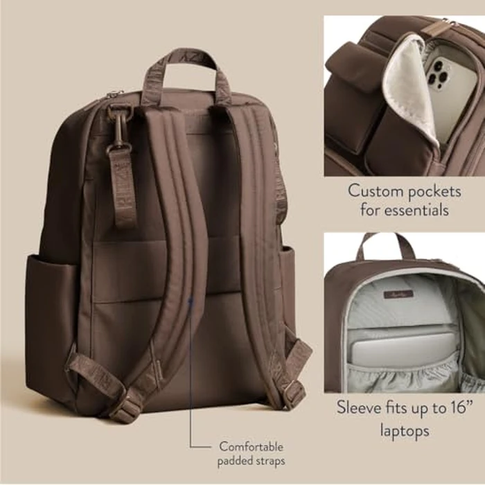 Itzy Ritzy Utility Diaper Bag Backpack - Features 17 Pockets (Including 2 Insulated Bottle Holders) & Trolley Sleeve and Includes Stroller Straps & Changing Pad - Part of the Belong Collection (Mocha) by Itzy Ritzy - Image 6