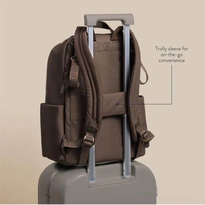 Itzy Ritzy Utility Diaper Bag Backpack - Features 17 Pockets (Including 2 Insulated Bottle Holders) & Trolley Sleeve and Includes Stroller Straps & Changing Pad - Part of the Belong Collection (Mocha) by Itzy Ritzy - Image 9