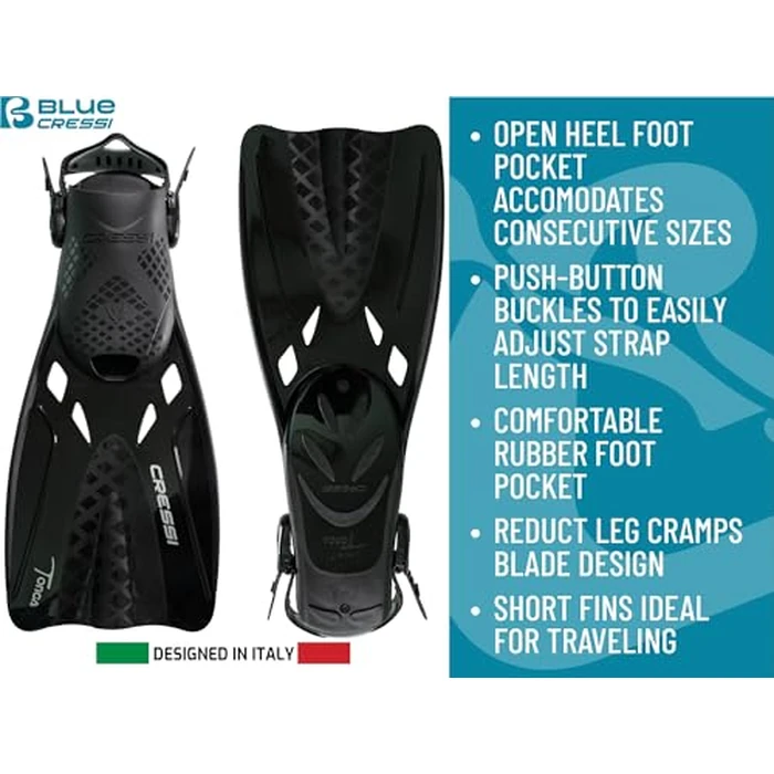 Cressi Tonga Short Adjustable Open Heel Fins, Translucent Aquamarine, S/M by Cressi - Image 3
