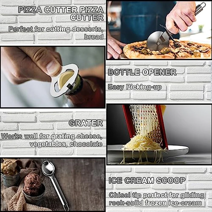 Kitchen Utensils Set- Umite Chef 34 PCs Cooking Utensils with Grater, Spoon Spatula, Heat Resistant Food Grade Silicone, Stainless Steel Handles Kitchen Gadgets Tools Set for Nonstick Cookware(Red) by Umite Chef - Image 5