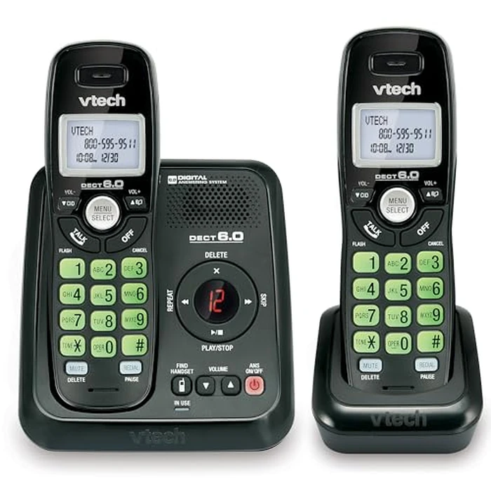 VTech CS6124-21 DECT 6.0 2-Handset Cordless Phone System with Digital Answering Machine and Green Backlit Keypad and Display (Not Handset Speakerphone Model) by VTech - Used - Like New condition - CA$25.00