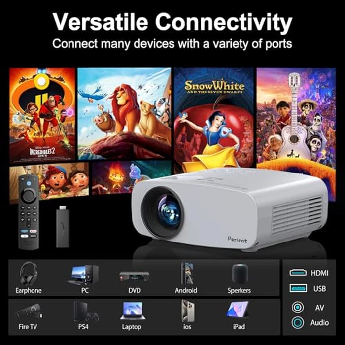 Projector with WiFi and Bluetooth, Pericat 4K Supported Native 1080P Projector, Portable Movie Outdoor Projector for Home Theater, Mini Projector Compatible with PC, HDMI, USB, TV Stick, PS5 by pericat - Image 6