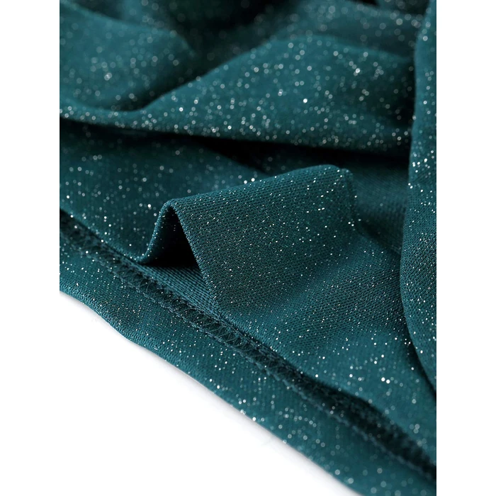 Allegra K Women's Glitter Top Twist Fitted Long Sleeve Cutout Party Cropped Sparkly Tops Medium Green by Allegra K - Image 6