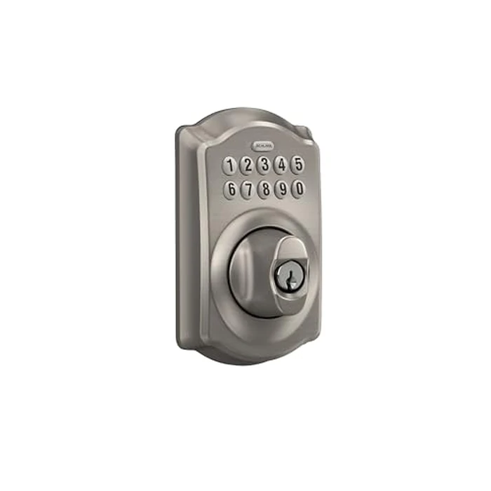 Schlage Camelot Electronic Keypad Deadbolt Lock, Keyless Front Door Entry, Mechanical Key Backup Included, Satin Nickel, BE365 V CAM 619 by SCHLAGE - Image 2