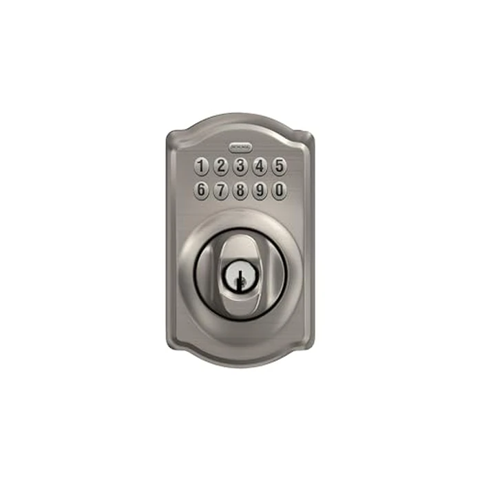 Schlage Camelot Electronic Keypad Deadbolt Lock, Keyless Front Door Entry, Mechanical Key Backup Included, Satin Nickel, BE365 V CAM 619 by SCHLAGE - Image 6