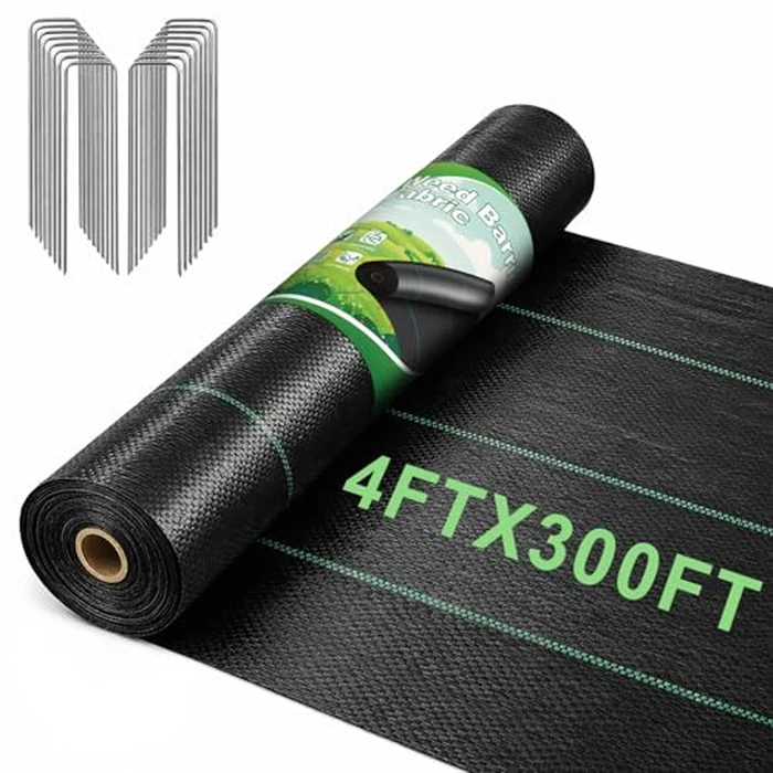 FEED GARDEN 4FT x 300FT Landscape Fabric Weed Barrier Fabric, Heavy Duty 3.2oz Weed Control Mat, Weed Blocker Ground Cover Geotextile Fabric for Gardening, with 20 U-Shaped Stakes by FEED GARDEN - Used - Very Good condition - US$56.42