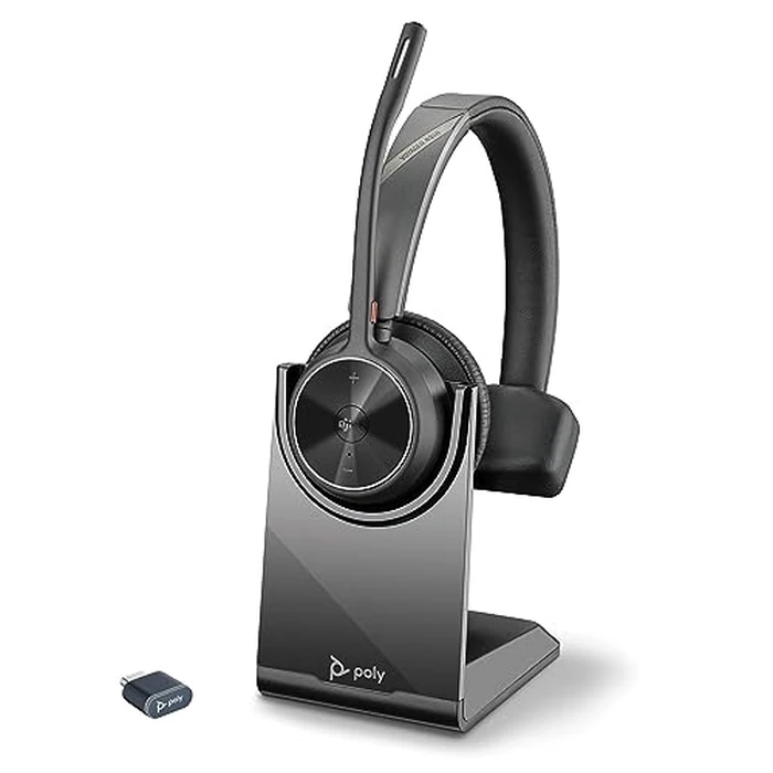 Poly Voyager 4310 UC Wireless Headset & Charge Stand (Plantronics) - Single-Ear Bluetooth Headset w/Noise-Canceling Boom Mic - Connect PC/Mac/Mobile - Works w/Teams (Certified), Zoom -Amazon Exclusive by POLY - Used - Acceptable condition - CA$111.75