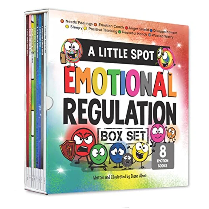 A Little SPOT Emotional Regulation Box Set (Books 49-56: Peaceful Hands, Anger Shield, Needs Feelings, Sleep, Disappointment, Wasted Worry, Positive Thinking, and Emotion Coach) by Diane Alber Art LLC - Used - Very Good condition - US$38.28