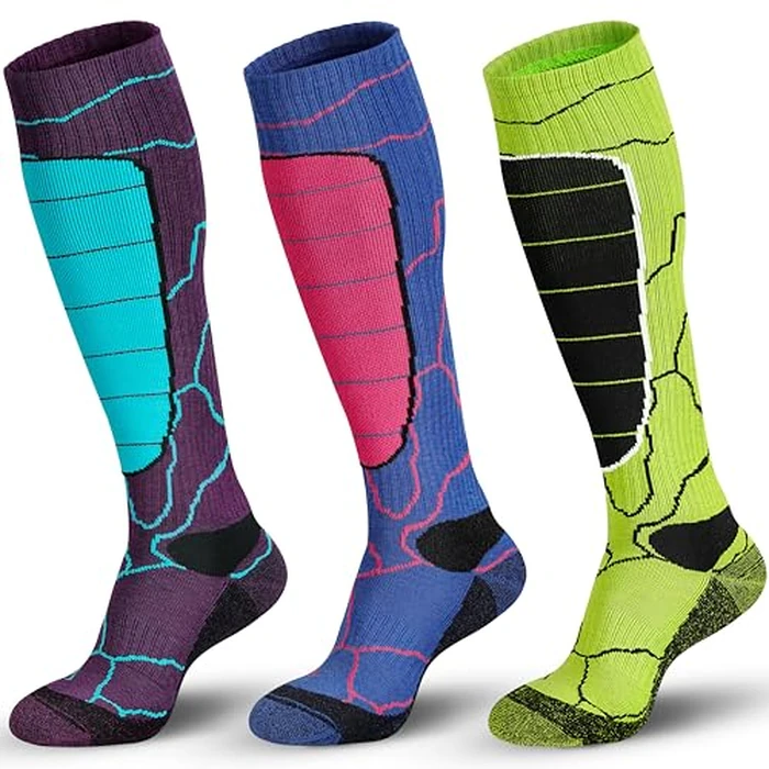 Hylaea Merino Wool Ski Socks - Knee High for Snowboarding, Snow Winter Thermal Warm, Hunting, Outdoor Sports - Multi Colors 3 Pairs Large by Hylaea - Used - Very Good condition - US$20.42