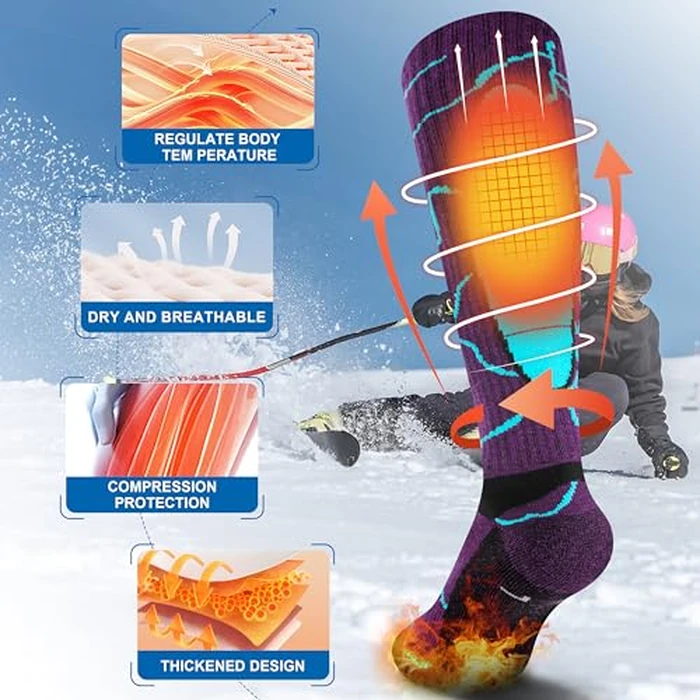 Hylaea Merino Wool Ski Socks - Knee High for Snowboarding, Snow Winter Thermal Warm, Hunting, Outdoor Sports - Multi Colors 3 Pairs Large by Hylaea - Image 4