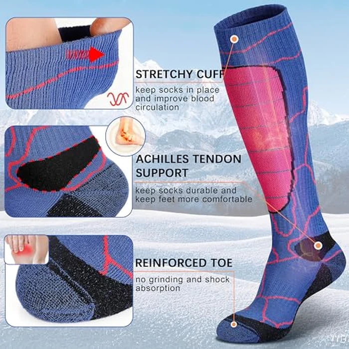 Hylaea Merino Wool Ski Socks - Knee High for Snowboarding, Snow Winter Thermal Warm, Hunting, Outdoor Sports - Multi Colors 3 Pairs Large by Hylaea - Image 5