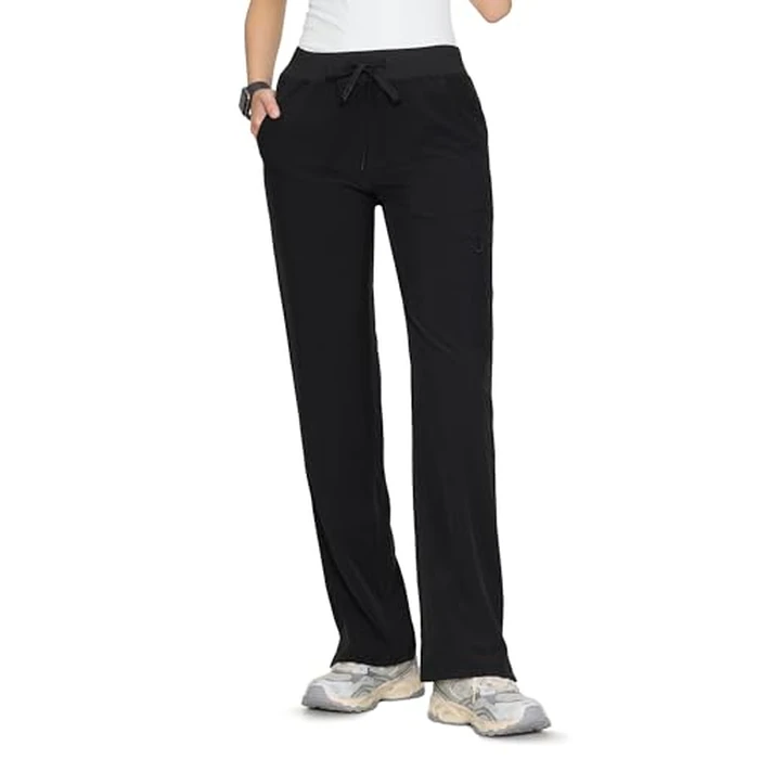 floralhue Women's Scrub Pants - Breathable & Soft Straight-Leg Pull-on Cargo Pant,Drawstring Bottoms with 3 Pockets,Black,L by floralhue - Image 4