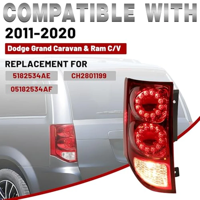 HECASA Left Tail Light Compatible with 2011-2020 Dodge Grand Caravan & Ram C/V Replacement for 05182535AF Rear Brake Lamp Taillight Tail Lamp Driver Side by HECASA - Image 2