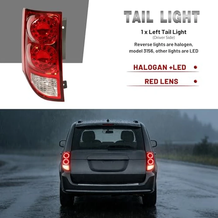 HECASA Left Tail Light Compatible with 2011-2020 Dodge Grand Caravan & Ram C/V Replacement for 05182535AF Rear Brake Lamp Taillight Tail Lamp Driver Side by HECASA - Image 3