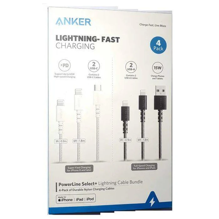 Anker PowerLine Select+ Lightning Fast Charging Cable (4 Pack) - White/Black by Anker - Image 2