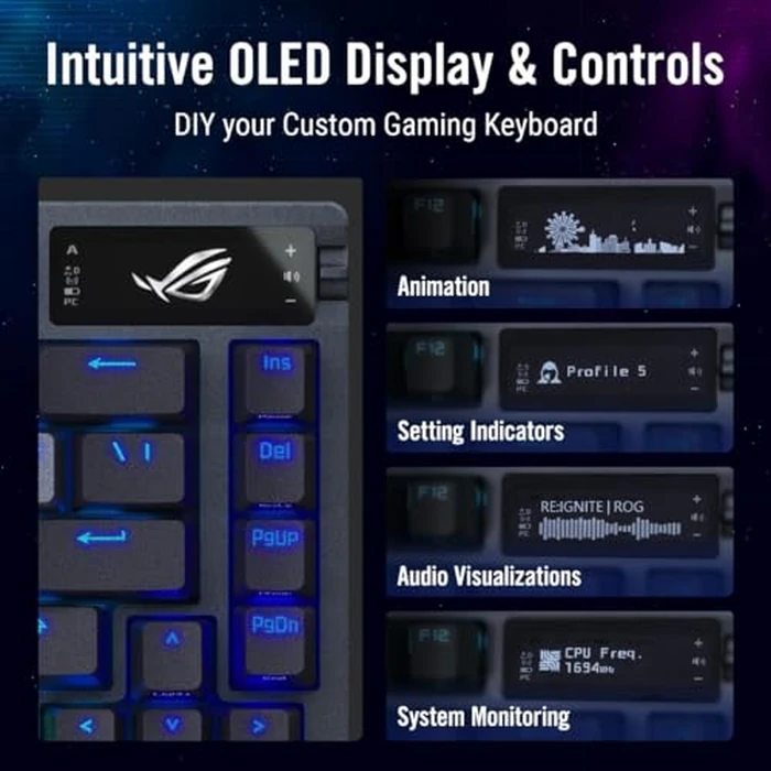 ASUS ROG Azoth Wireless Mechanical Gaming Keyboard - 75% TKL, Tri-Mode Connectivity, Hot Swappable Pre-lubed ROG NX Snow Linear Switches, PBT Keycaps, RGB, OLED Display, PC/Mac Support - Black by Asus - Image 3