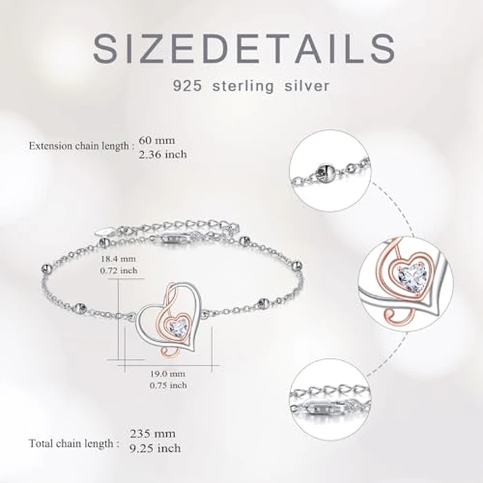AOBOCO 925 Sterling Silver Music Note Charm Adjustable Bracelet with Heart Cubic Zirconia Music Jewelry Gifts for Women by AOBOCO - Image 4