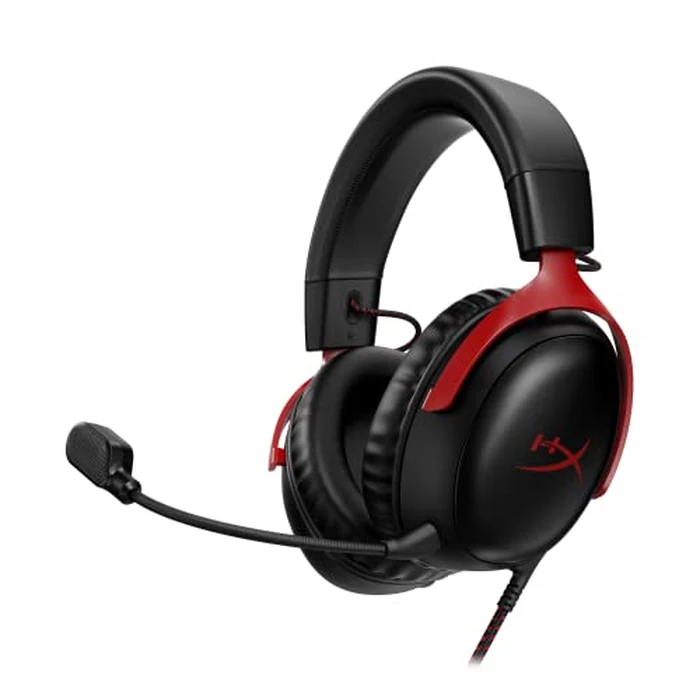 HyperX Cloud III - Wired Gaming Headset, PC, PS5, Xbox Series X|S, Angled 53mm Drivers, DTS Spatial Audio, Memory Foam, Durable Frame, Ultra-Clear 10mm Mic, USB-C, USB-A, 3.5mm - Black/Red by HyperX - Used - Acceptable condition