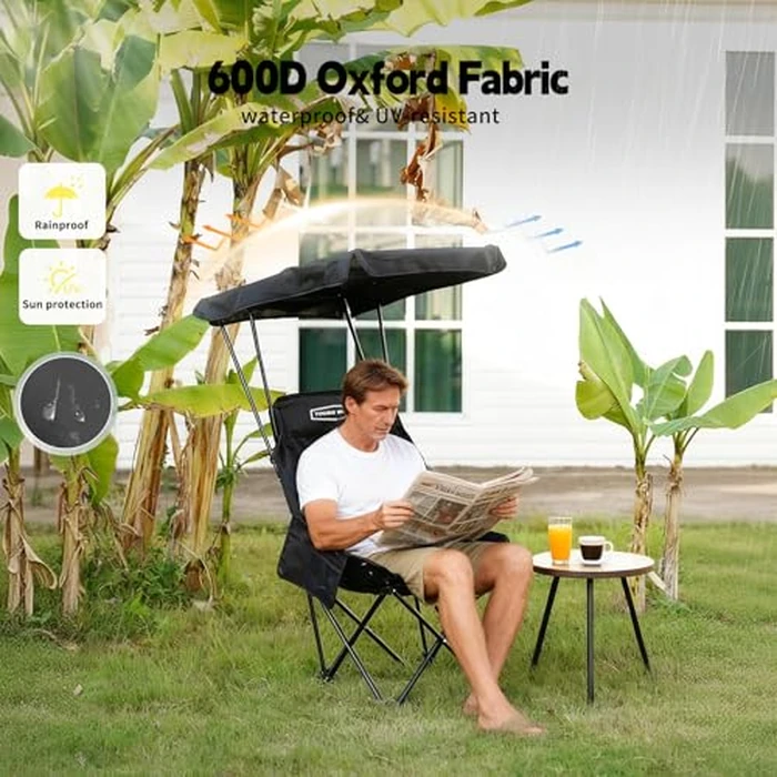 YOUNG WOOD Portable Camping Chair Beach Chair with Shade Canopy, Fold Lightweight Oversized for All, Easy to Open and Close Without Installation, Side Pocket Design for All Outdoor Activities, Black by YOUNG WOOD - Image 2