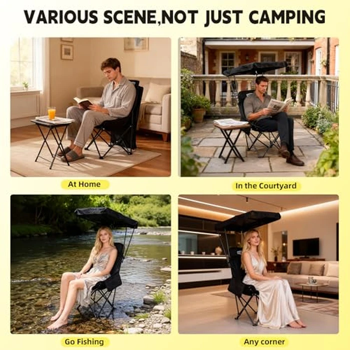 YOUNG WOOD Portable Camping Chair Beach Chair with Shade Canopy, Fold Lightweight Oversized for All, Easy to Open and Close Without Installation, Side Pocket Design for All Outdoor Activities, Black by YOUNG WOOD - Image 7
