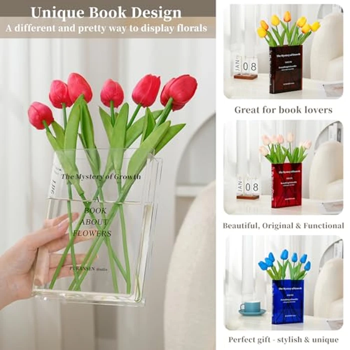 Puransen Acrylic Clear Book Vase for Flowers, A Book About Flowers Vase, Unique Home/Bedroom/Office Accent Decor (Clear - B) by Puransen - Image 3