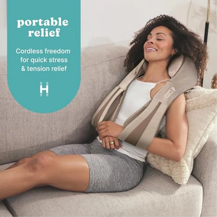 Homedics Shiatsu Deluxe Neck & Shoulder Massager with Heat, 3 Speeds, Changes Direction, Muscle Kneading for Back, & Legs, Portable, Convenient Straps, Thera-P, Beige by Homedics - Image 2