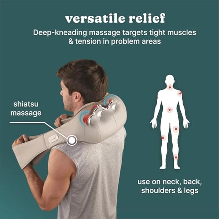 Homedics Shiatsu Deluxe Neck & Shoulder Massager with Heat, 3 Speeds, Changes Direction, Muscle Kneading for Back, & Legs, Portable, Convenient Straps, Thera-P, Beige by Homedics - Image 5