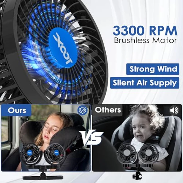 XOOL Electric Car Fans for Rear Seat Passenger Portable Fans Headrest 360 Degree Rotatable Backseat Car Fan 12V Cooling Air Fan with Stepless Speed Regulation for Vehicles, SUV, RV by XOOL - Image 5